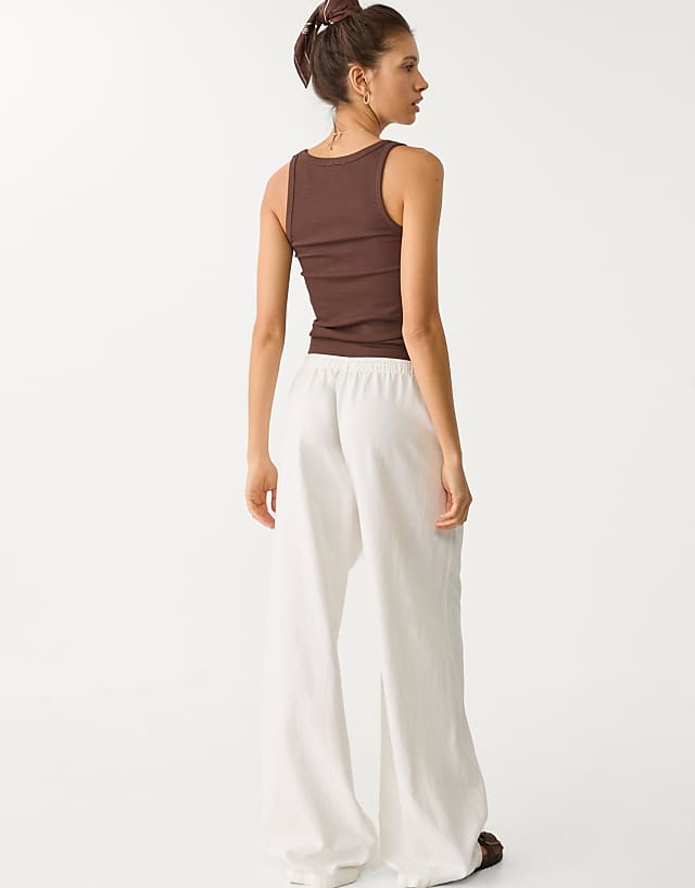 Asos Stradivarius Linen Blend Trousers In Ecru