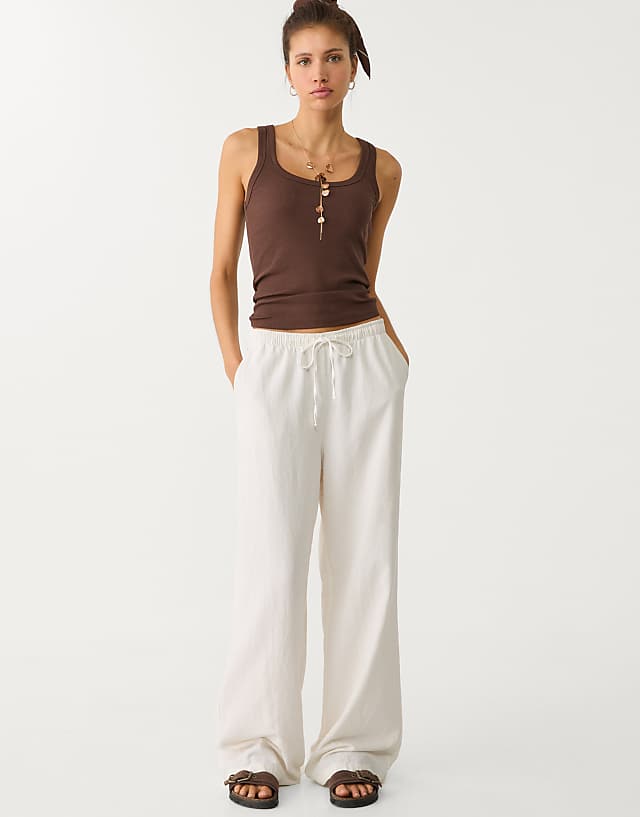 asos Stradivarius linen blend trousers in ecru
