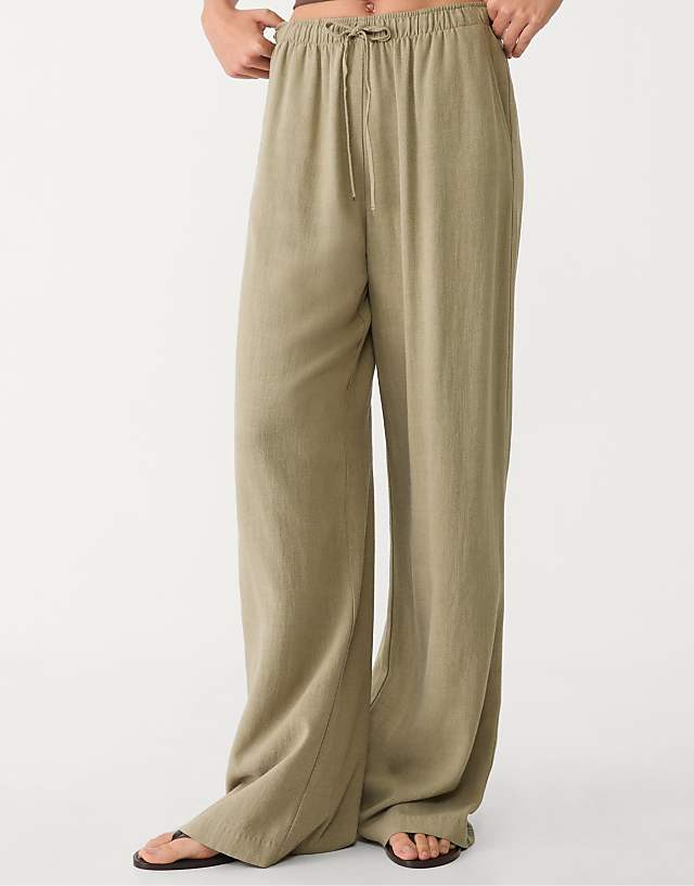 Asos Stradivarius Linen Blend Trousers In Khaki