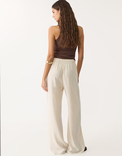 Asos Stradivarius Linen Blend Trousers In Stone