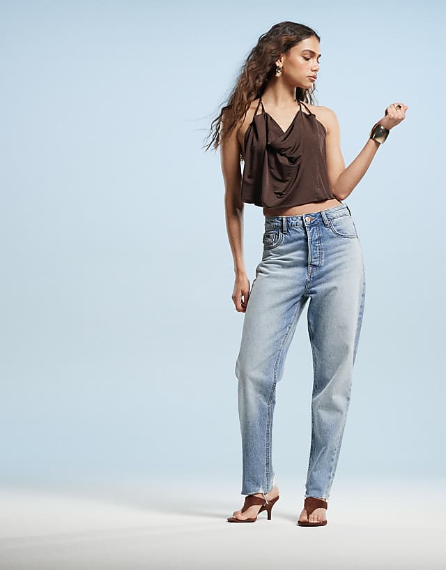 Asos Stradivarius Mom Jean In Light Blue Wash