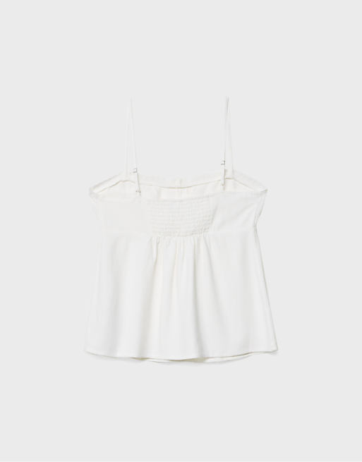 Asos Stradivarius Strappy Linen Blend Top In White