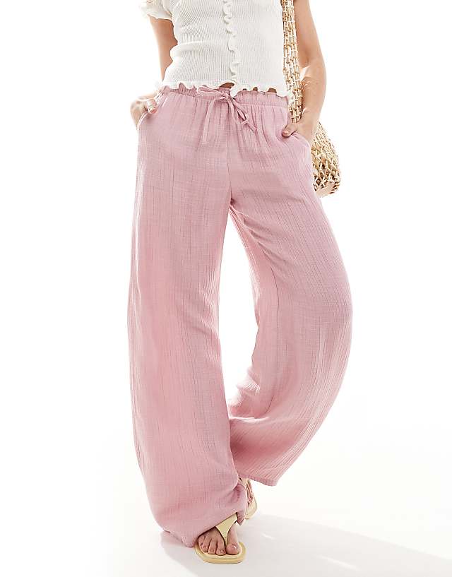 Asos Stradivarius Textured Trousers In Pastel Pink