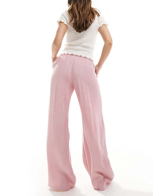 Asos Stradivarius Textured Trousers In Pastel Pink