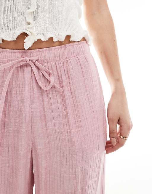 Asos Stradivarius Textured Trousers In Pastel Pink