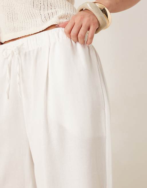 Asos Stradivarius Wide Leg Linen Trousers In White