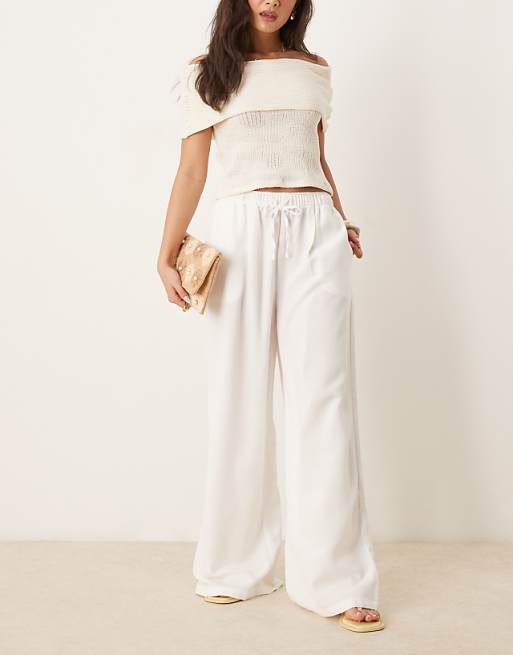 asos Stradivarius wide leg linen trousers in white