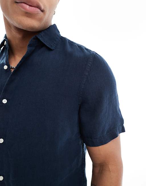 Asos Superdry Studios Casual Linen Shirt In Navy