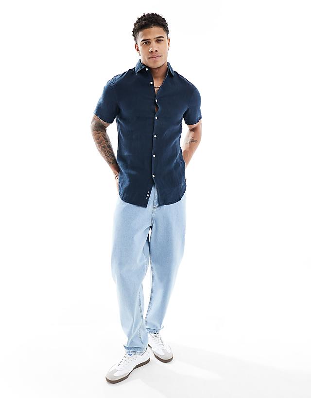 Asos Superdry Studios Casual Linen Shirt In Navy