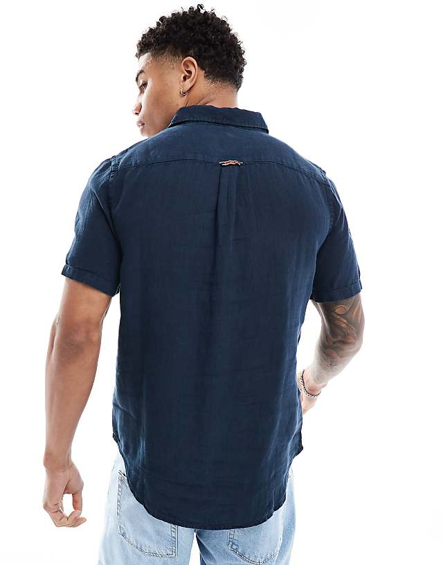 Asos Superdry Studios Casual Linen Shirt In Navy