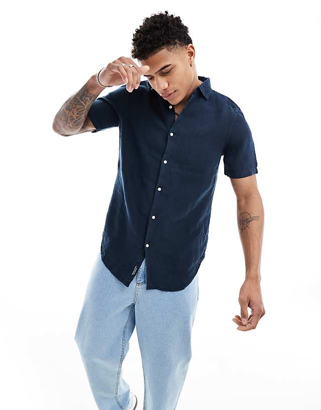 asos Superdry Studios casual linen shirt in navy
