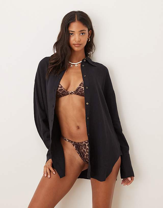 asos Tala Essential linen shirt in black