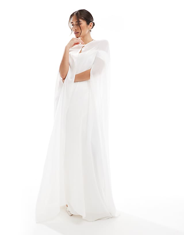 Asos TFNC Bridal Chiffon Maxi Cape In White