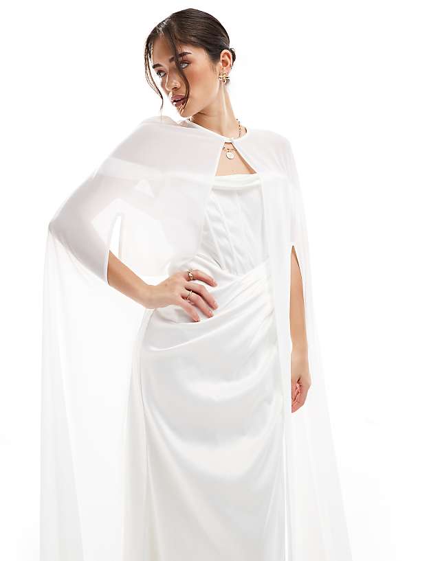 asos TFNC Bridal chiffon maxi cape in white