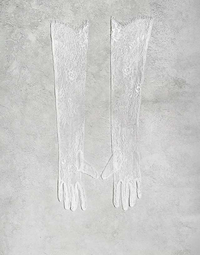 asos TFNC Bridal lace gloves in white