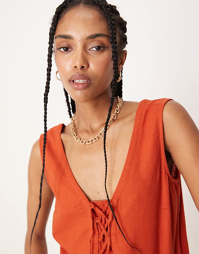 Asos Threadbare Linen Mix Cami Top In Burnt Orange