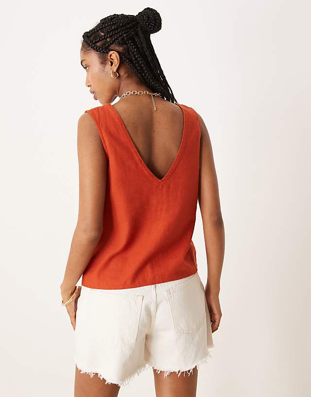 Asos Threadbare Linen Mix Cami Top In Burnt Orange