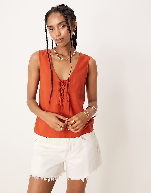 asos Threadbare linen mix cami top in burnt orange
