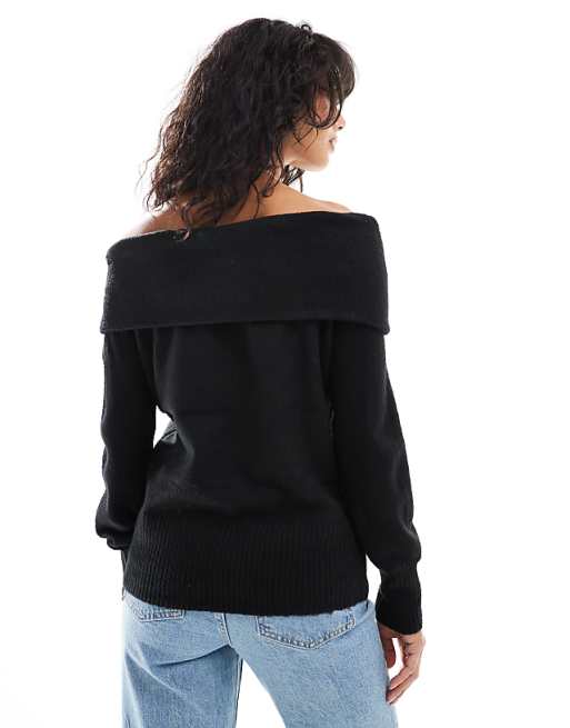 Asos Threadbare Off Shoulder Jumper In Black