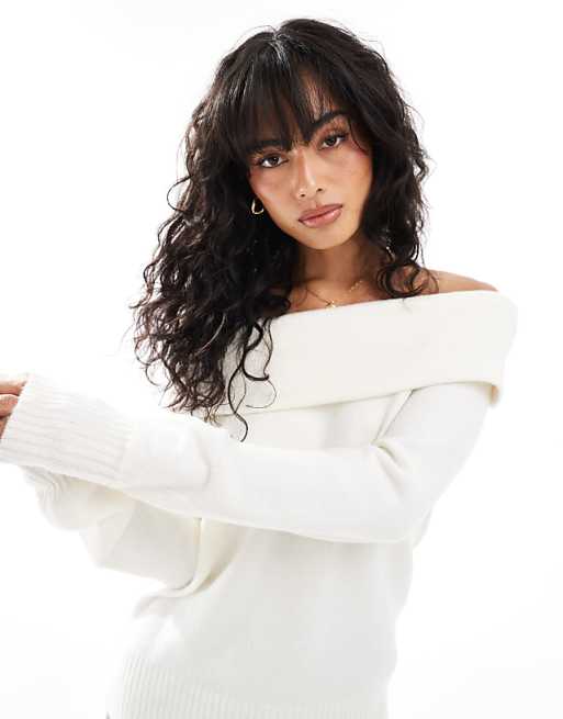 asos Threadbare off shoulder jumper in white