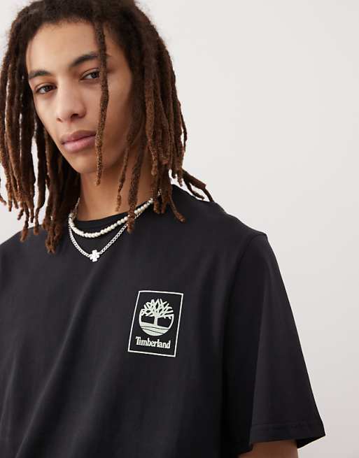Asos Timberland Box Chest Logo T-shirt In Black