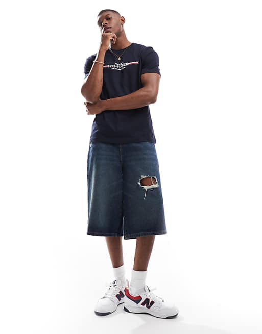 Asos Tommy Hilfiger Chest Stripe T-shirt In Navy