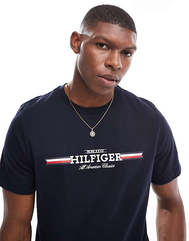 asos Tommy Hilfiger chest stripe t-shirt in navy