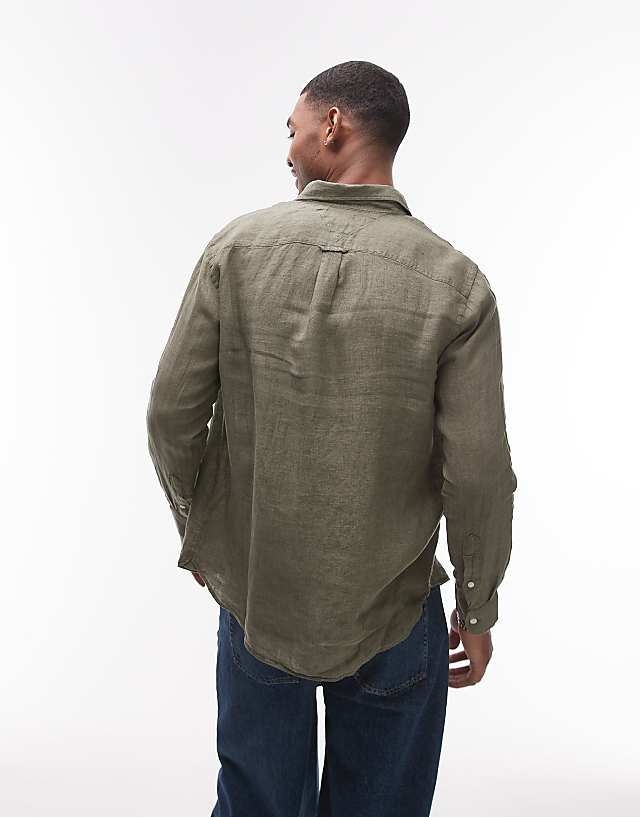 Asos Tommy Hilfiger Linen Shirt In Olive Green