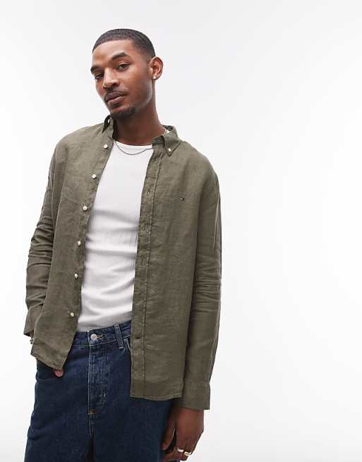 asos Tommy Hilfiger linen shirt in olive green