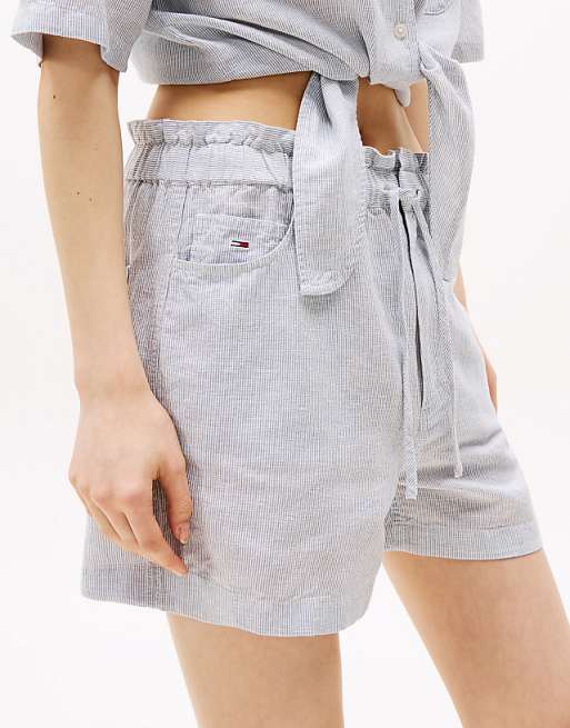 Asos Tommy Jeans Cotton Linen Short In Light Grey