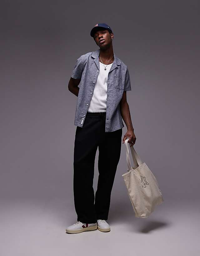 Asos Tommy Jeans Linen Button Shirt In Navy