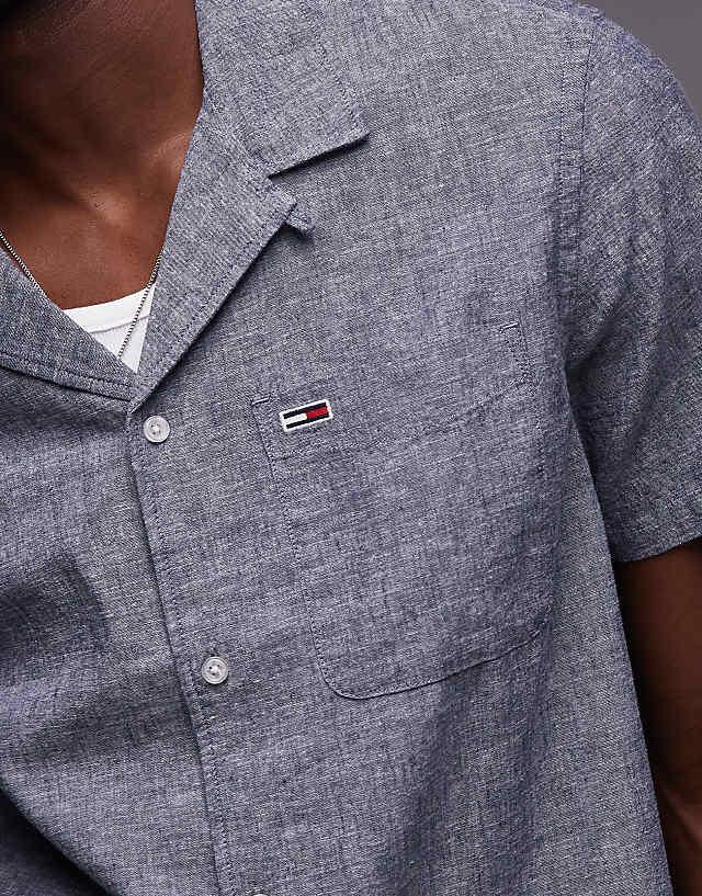 Asos Tommy Jeans Linen Button Shirt In Navy