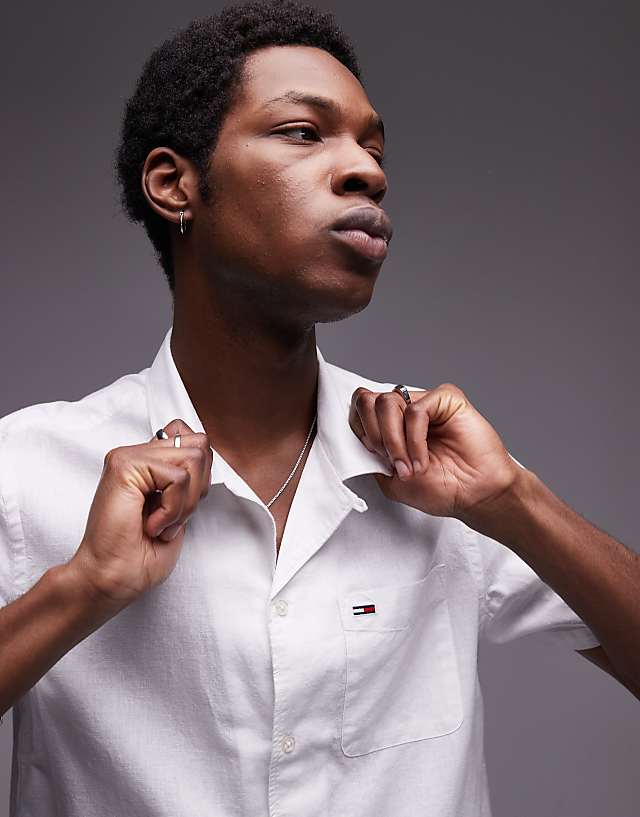 Asos Tommy Jeans Linen Button Shirt In Off White