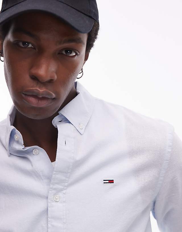 Asos Tommy Jeans Regular Linen Shirt In Blue