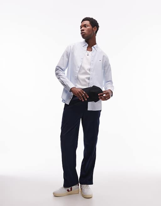 Asos Tommy Jeans Regular Linen Shirt In Blue