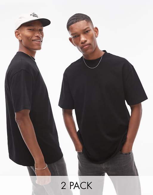 asos Topman 2 pack oversized fit t-shirt in black