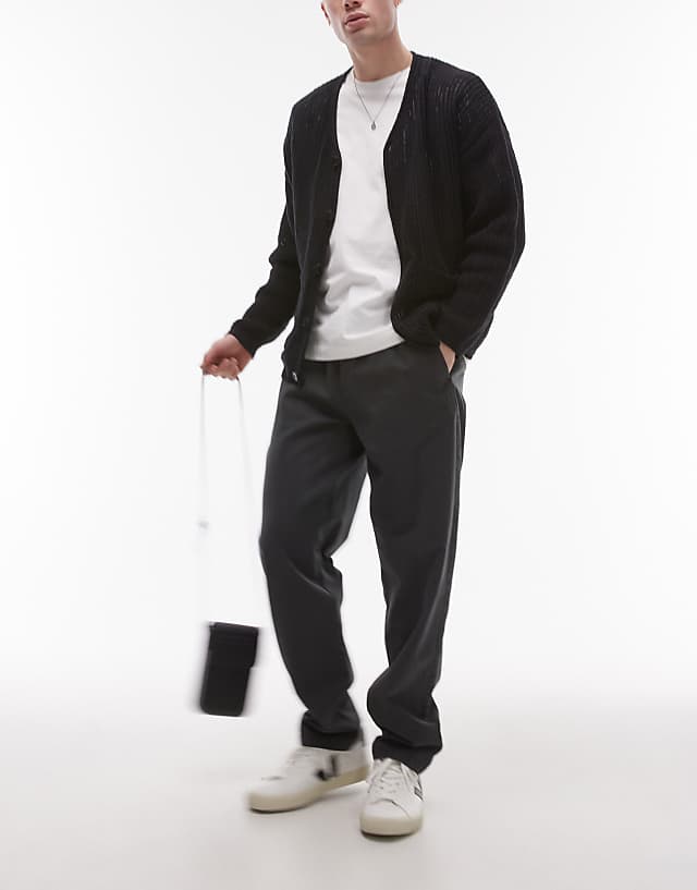 Asos Topman Essential Washed Trousers In Charcoal