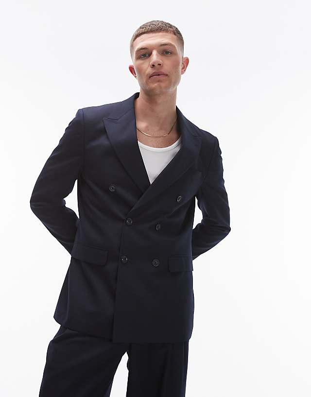 Asos Topman Linen Blend Mix Slim Suit In Navy