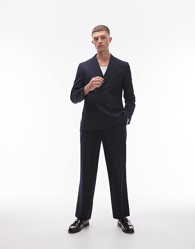 asos Topman linen blend mix slim suit in navy