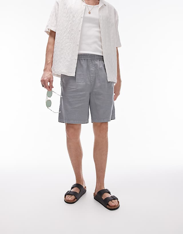 Asos Topman Linen Blend Shorts In Grey