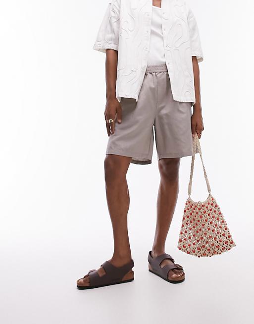 asos Topman linen blend shorts in stone
