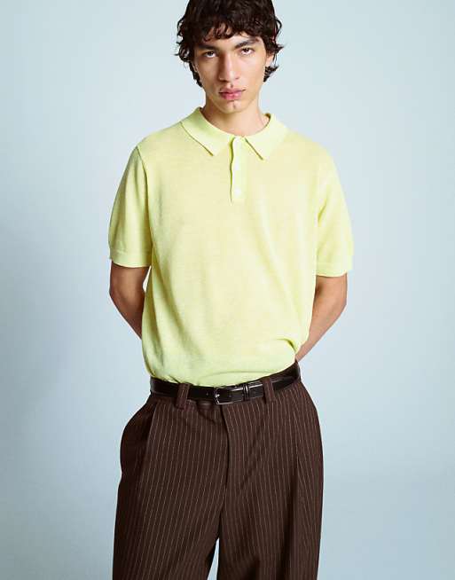 Asos Topman Linen Mix Knitted Polo In Lime