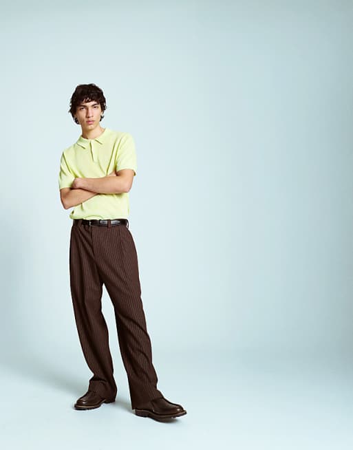 Asos Topman Linen Mix Knitted Polo In Lime