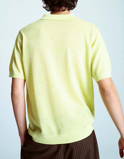 Asos Topman Linen Mix Knitted Polo In Lime