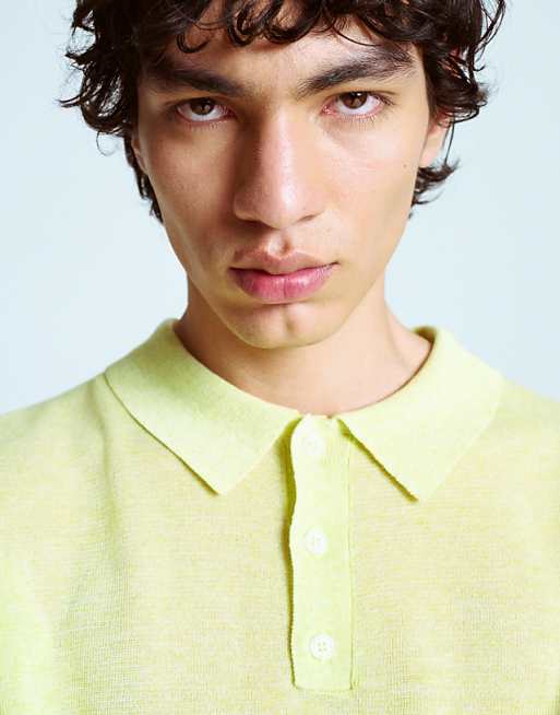 asos Topman linen mix knitted polo in lime