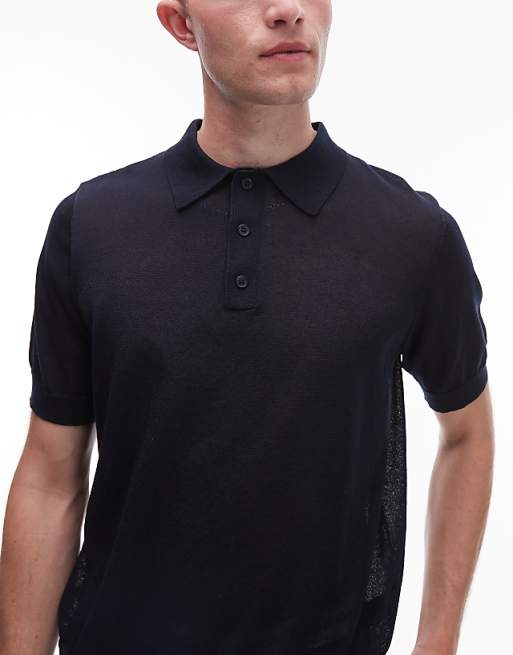 Asos Topman Linen Mix Knitted Polo In Navy