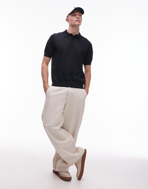 Asos Topman Linen Mix Knitted Polo In Navy