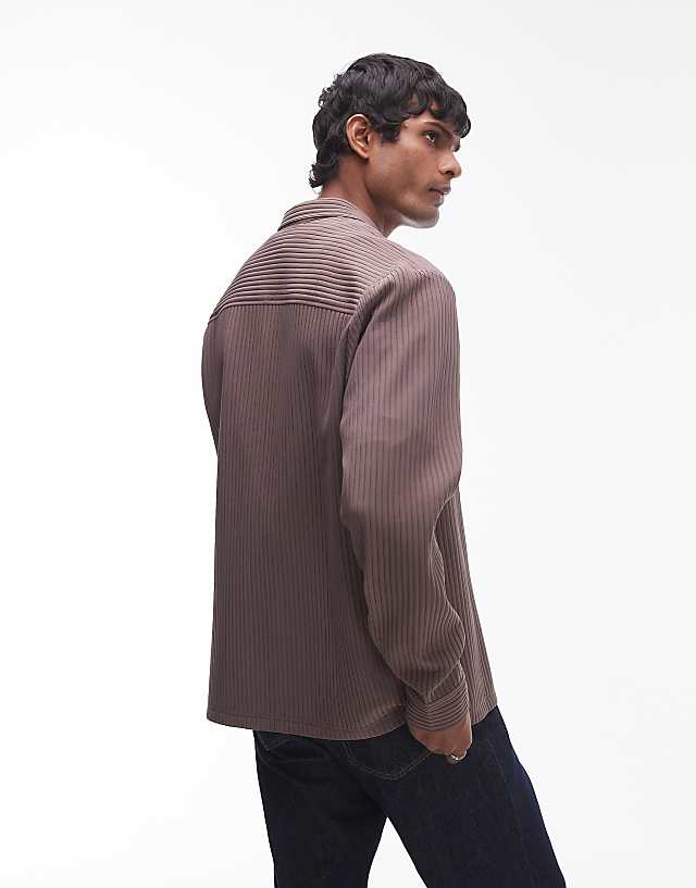 Asos Topman Long Sleeve Chunky Plisse In Chocolate