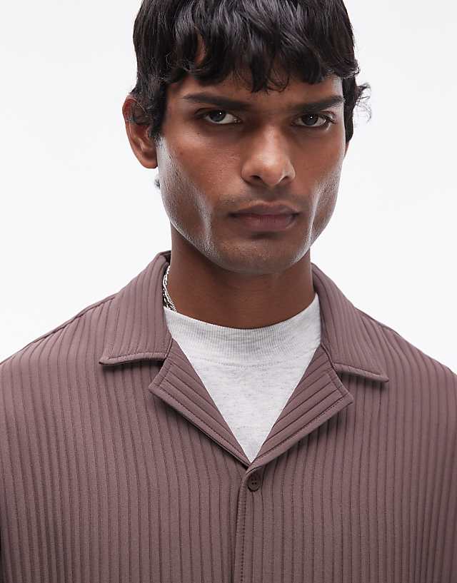 Asos Topman Long Sleeve Chunky Plisse In Chocolate