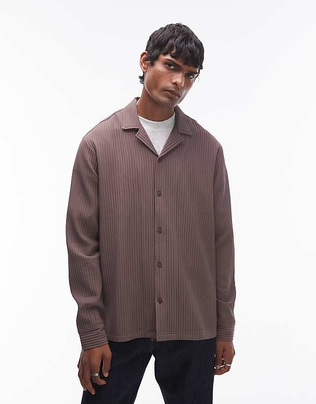 asos Topman long sleeve chunky plisse in chocolate